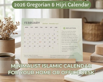 Printable 2026 Islamic Calendar: 1447–1448 Hijri and Gregorian Dates, Instant Download