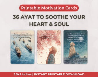 Printable Islamic Motivation Cards: 36 Quran Quote Cards for Daily Inspiration, Instant Download