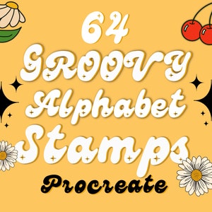 Sellos Groovy Alphabet Procrean letras y números retro Uso comercial abc Y2K