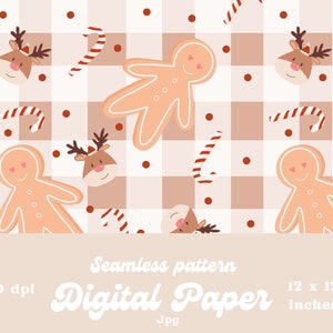 Peperkoek Boy gingham Christmas Designer Paper schattige Kerst Naadloos patroon productontwerp Instant Download 12 bij 12 Inch