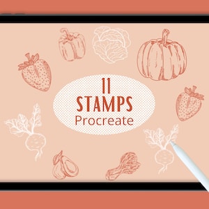 Procreate vegetable stamps 11 stemps for procreate comercial use digital download / instant download