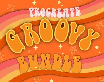 Procreate retro lettering Bundle flower stamps groovy brushes  Y2K
