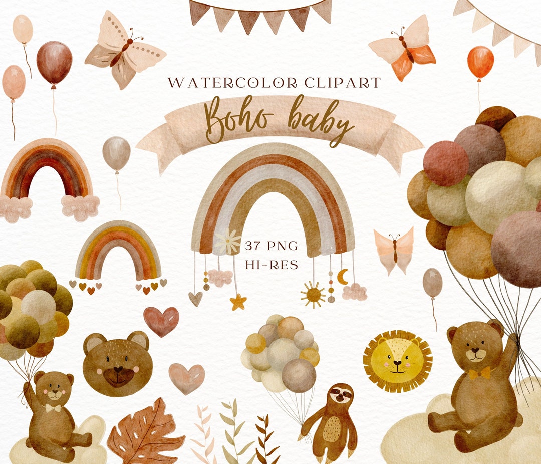 Boho Baby Watercolor Clipart 37 Png Handdrawn Elements Nursery ...