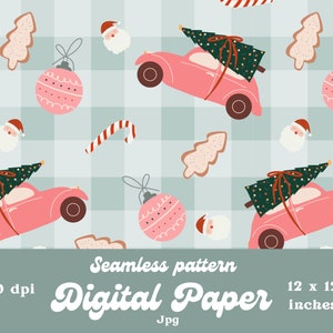 Gingham Christmas Designer Paper cute Christmas Seamless pattern product design Instant Download 12 by 12 Inches