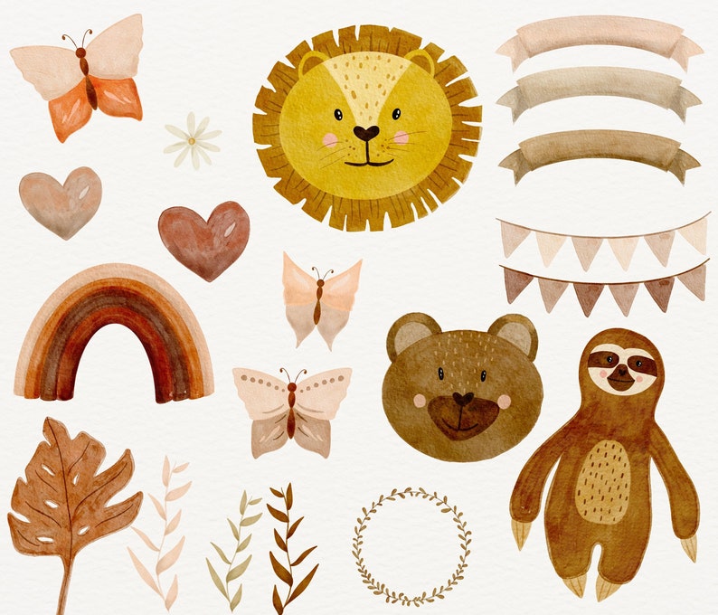 Boho Baby Clipart Watercolor 37 Png Handdrawn Elements Nursery ...