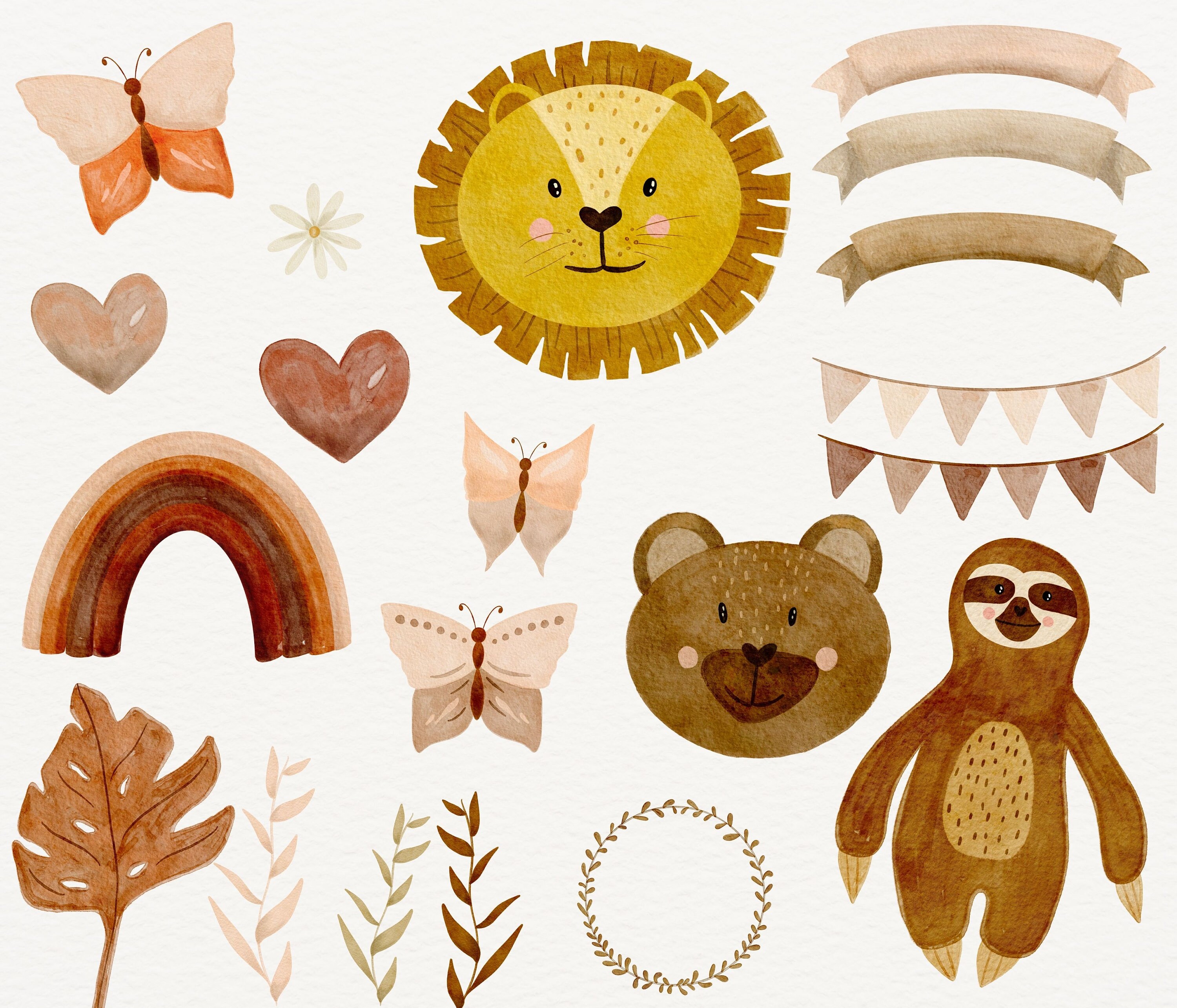 Boho Baby Watercolor Clipart 37 Png Handdrawn Elements Nursery ...