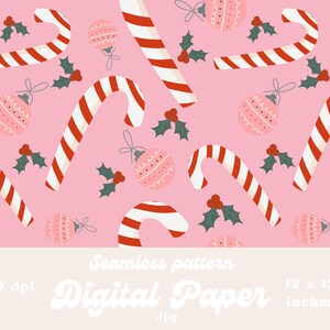 Candy cane Christmas Designer Paper cute Christmas Seamless pattern product design Instant Download 12 by 12 Inches  Christmas tree ball