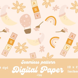Baby Designer Paper cute Pastell toy Kids Seamless pattern product design Instant Download 12 by 12 Inches yellow girl