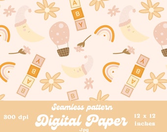 Baby Designer Paper cute Pastell toy Kids Seamless pattern product design Instant Download 12 by 12 Inches yellow girl