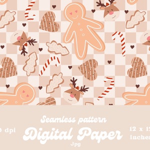 Gingerbread Boy checkered Christmas Designer Paper cute Christmas Seamless pattern product design Instant Download 12 by 12 Inches
