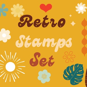 Retro stamps Procreate retro groovy stamps flowers Elements Hippie