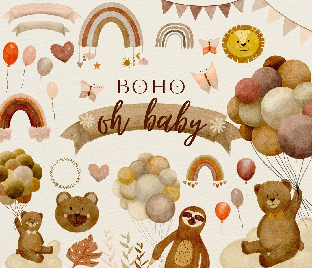 Boho Baby Watercolor Clipart 37 Png Handdrawn Elements Nursery ...