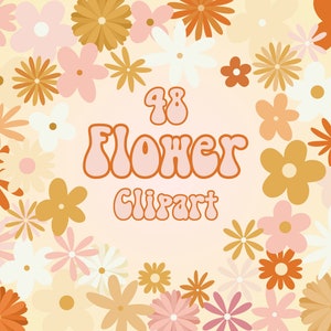 Groovy flowers Clipart set Daisy Pastell pink Funky Elemente, Hippie Blumen, Retro Elemente 48 png 300dpi  y2k commercial use