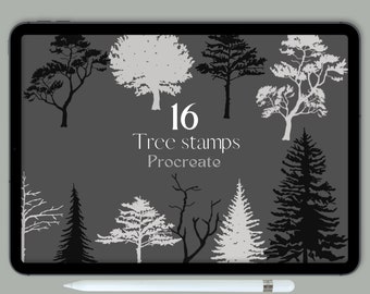 Procreate tree stamps landscape stamps botanical brushes nature tree brush tree siluouette procreate brushes procreate stamps commercial use
