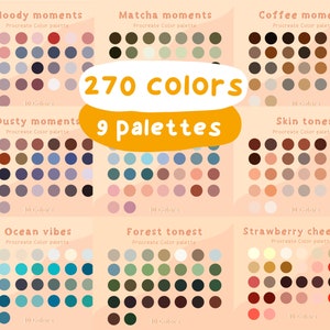 Procreate color palette bundle 270 colors 9 palettes digital swatches ipad colors 9 procreate swatches