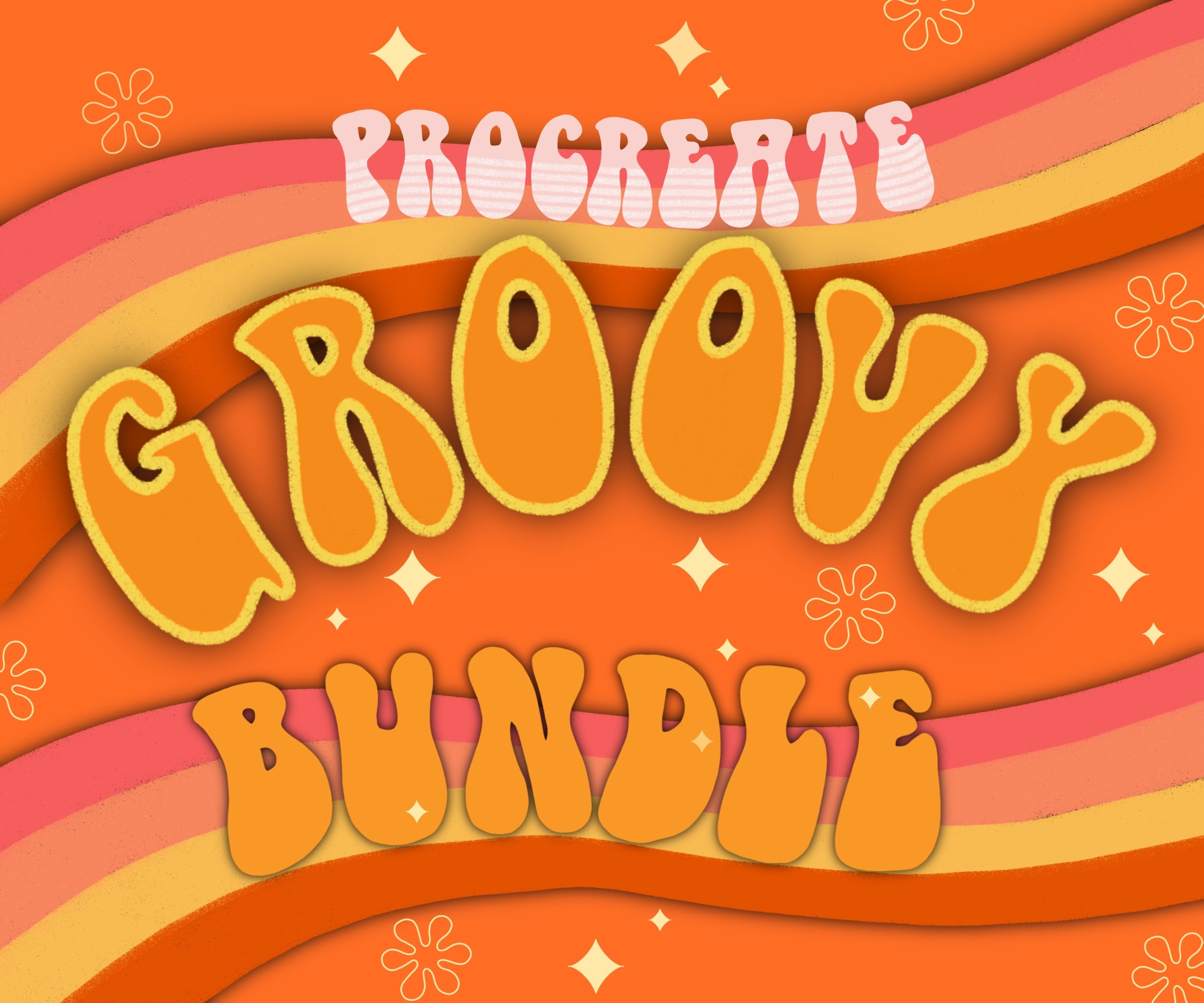 Procreate retro Schriftzug Bundle Blumen Stempel groovy Brushes Y2K