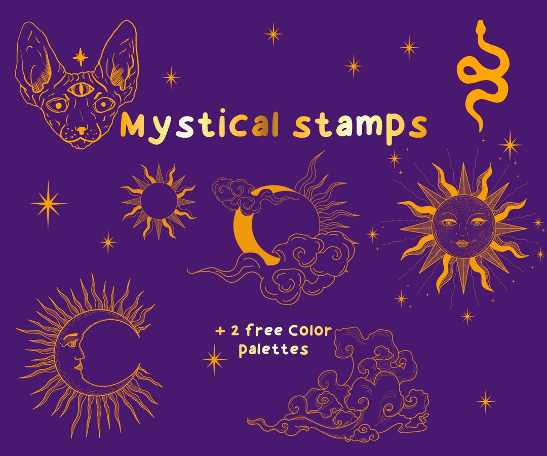 Mystical Celestial Procreate Stamps, Tarot Sun and Moon Free Color ...
