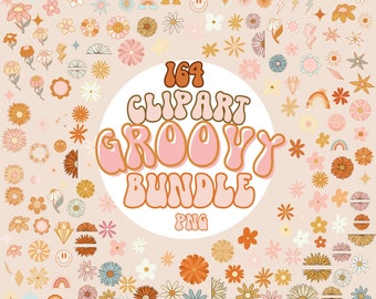 Groovy flowers Clipart Bundle 164 png Elements Pastell pink Funky Elemente, Hippie Blumen, Retro Elemente Smileys rainbow y2k commercial use