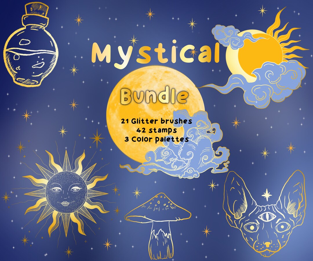 Mystical Celestial Procreate Bundle Brushes, Stamps Glitter Brushes ...