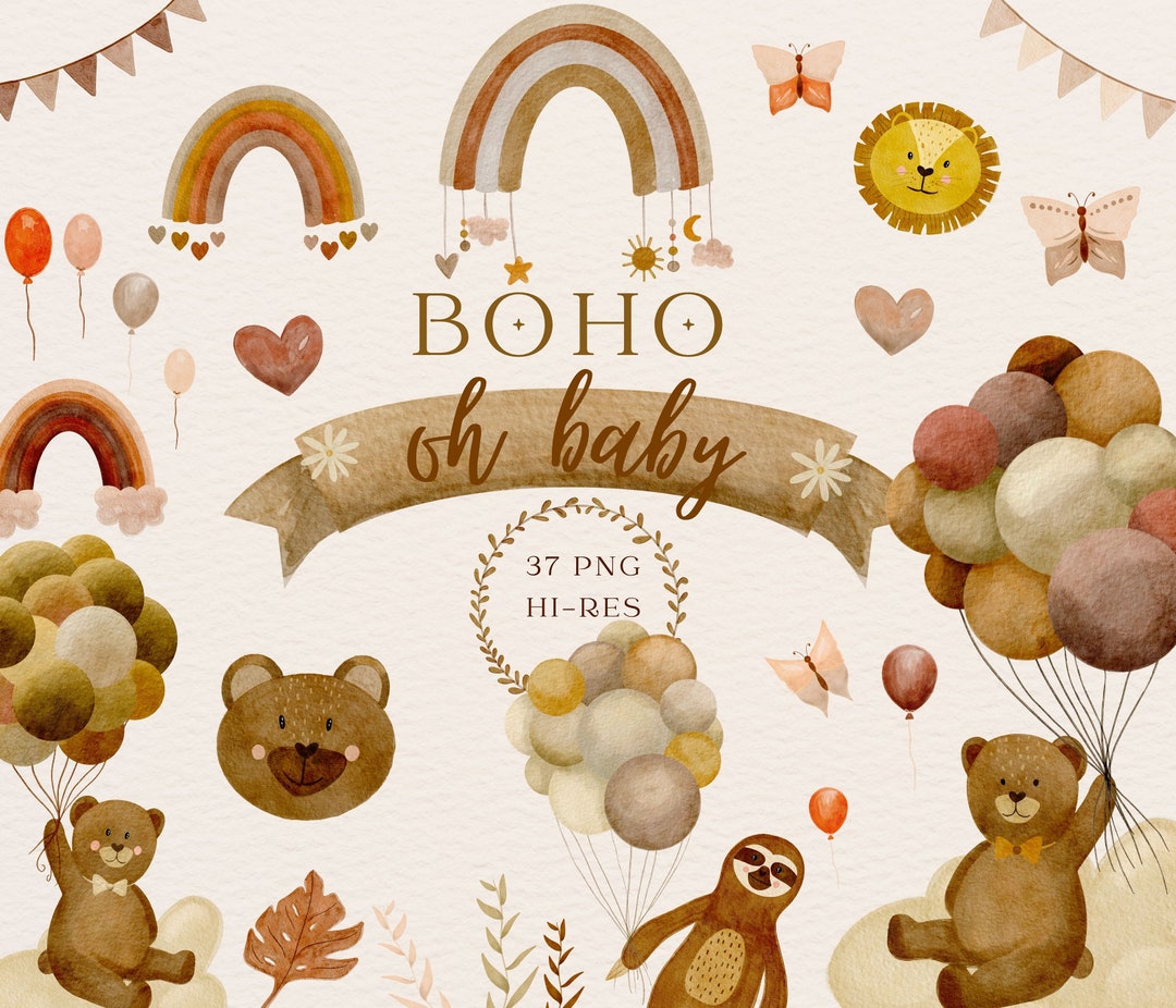 Boho Baby Clipart Watercolor 37 Png Handdrawn Elements Nursery ...