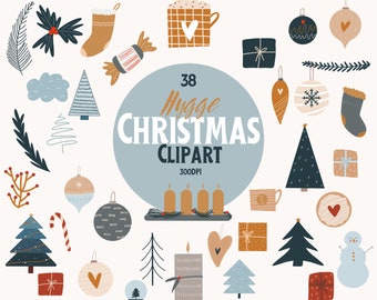 Christmas Clipart hygge cute cozy tree Gifts Clipart set 38 png elements Illustration Nordic