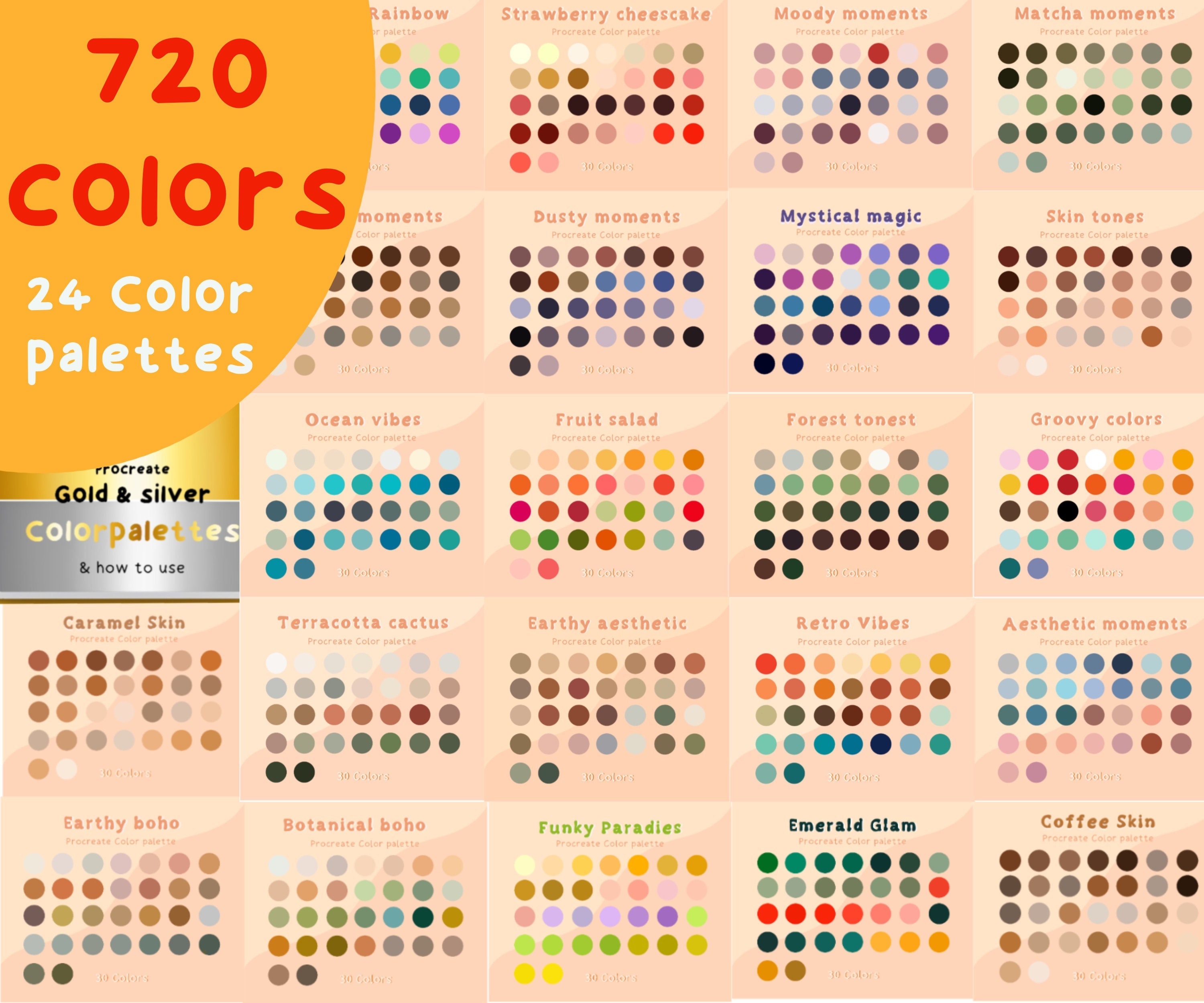XXL Procreate Color Palette Bundle – 720 Essential Colors in 24 Curated Swatches - Image 1