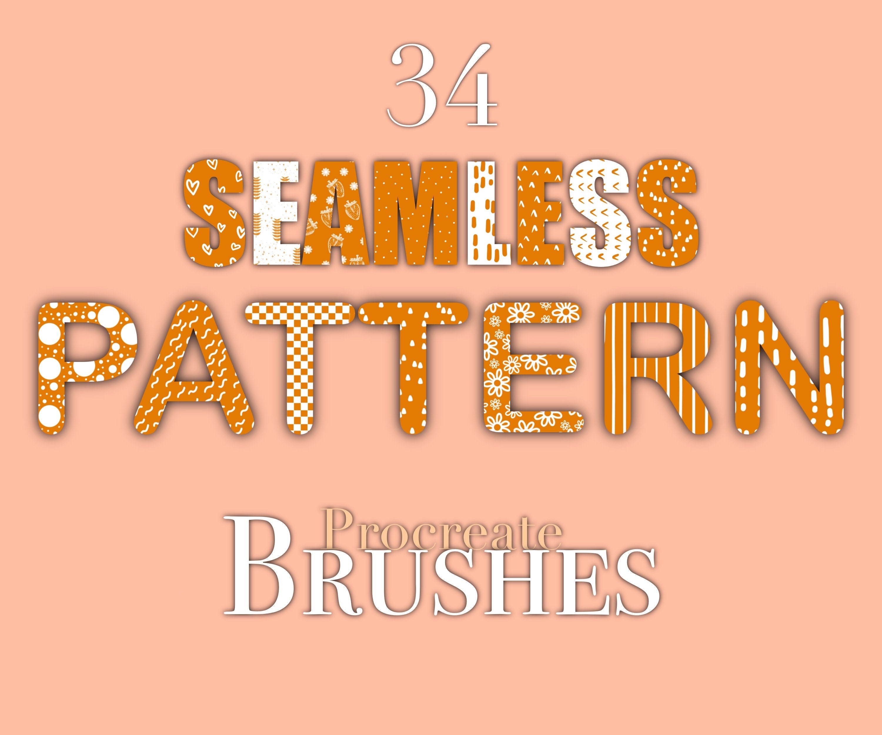 Procreate Seamless Pattern Brushes – Abstract Boho Hearts, Dots, Stripes & Checks (34 Set)