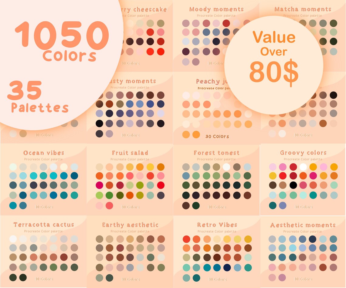 XXL Color Palette Bundle Procreate 1050 Colors 35 Palettes Etsy