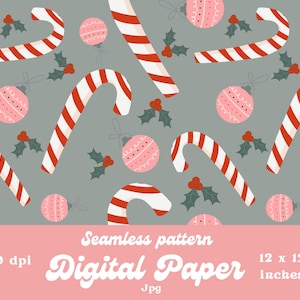 Candy cane Christmas Designer Paper cute Christmas Seamless pattern product design Instant Download 12 by 12 Inches  Christmas tree ball
