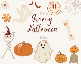 Groovy Halloween  clipart png Elements 300dpi 22 clip art Pumpkin ghost