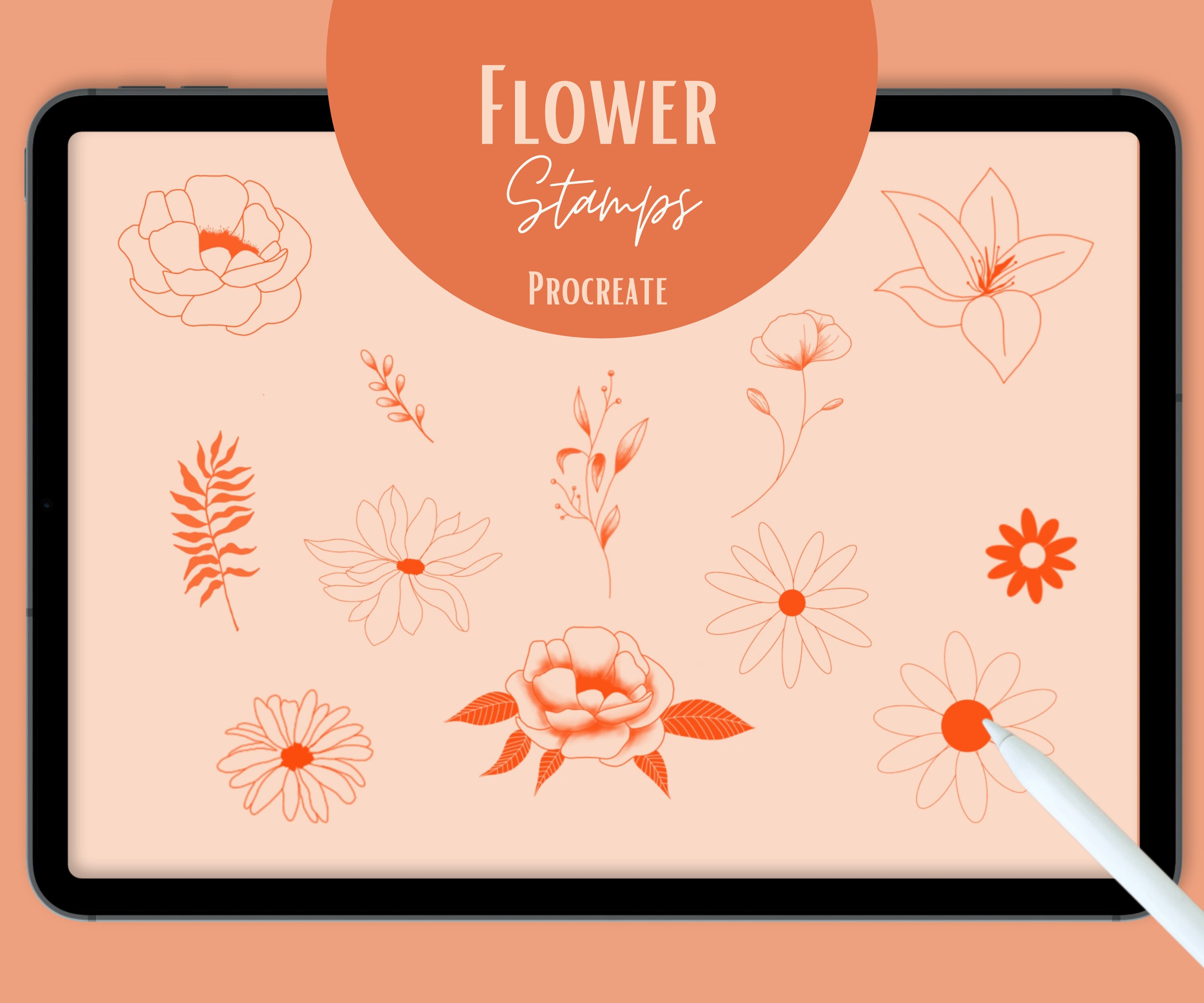 Procreate Stamps Bundle Flower Stamps and Brushes Bundle Over | Etsy