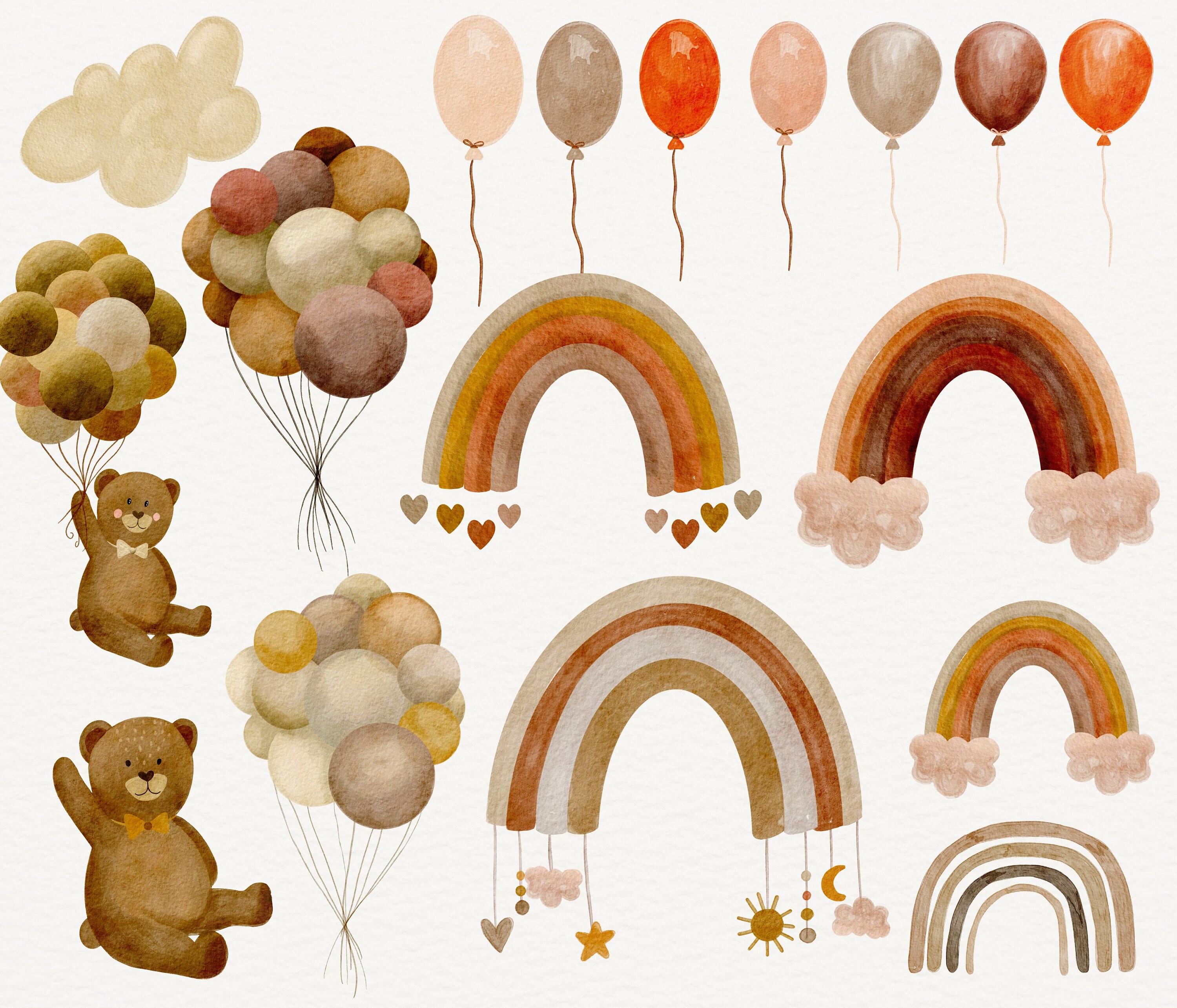 Boho Baby Watercolor Clipart 37 Png Handdrawn Elements Nursery ...