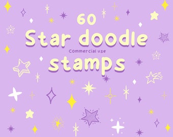 Star doodle procreate stamps textured and normal 60 different stamps commercial use