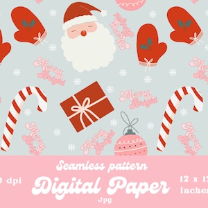 Santa Designer Paper cute Christmas Seamless pattern product design Instant Download 12 by 12 Inches Snow gloves Groovy merry and bright