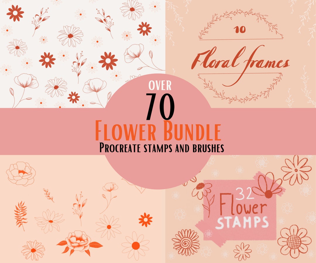Procreate Stamps Bundle Flower Stamps and Brushes Bundle Over 70 Items ...