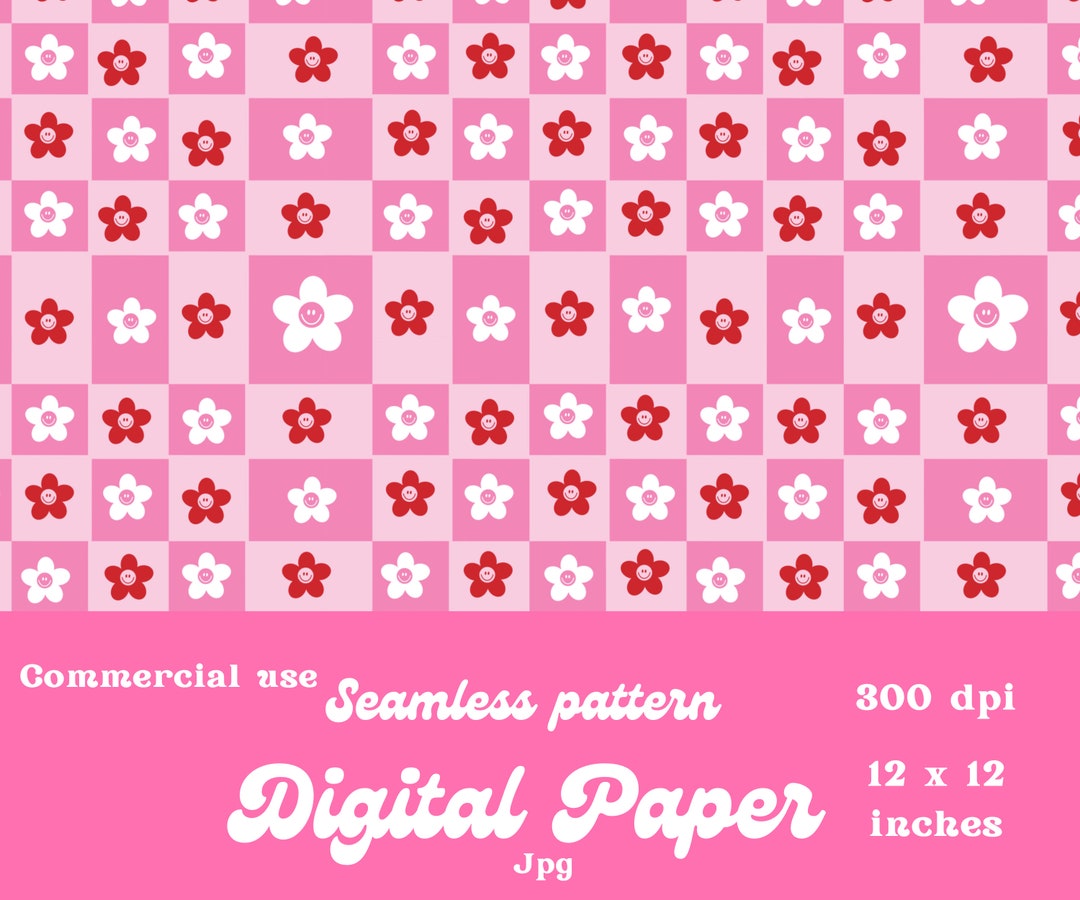 Pink Groovy Flowers Digital Paper Commercial Use Craft Paper ...