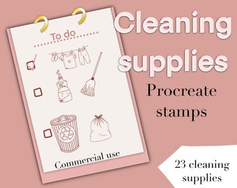Cleaning supplies procreate stamps daily routine household equipment planning stamps to do list 23 stamps commercial use