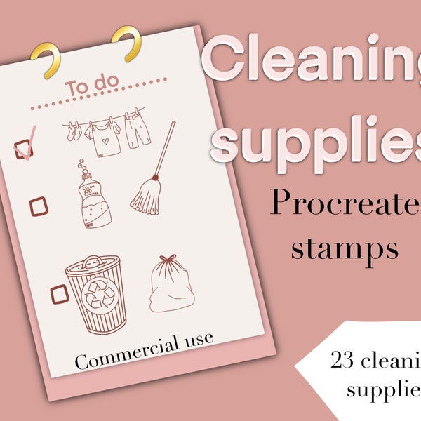 Cleaning supplies procreate stamps daily routine household equipment planning stamps to do list 23 stamps commercial use