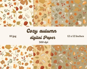 Autumn digital Designer Paper set scrapbooking craft Paper Fall thanksgiving cozy hygge leaves Pumpkin pie