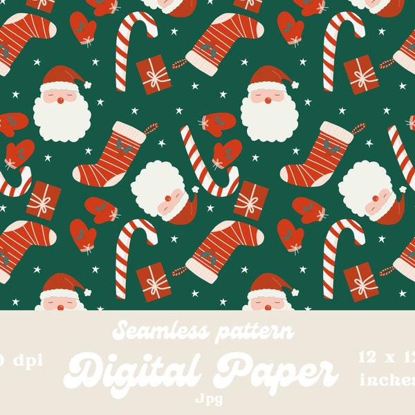 Christmas Designer Paper cute Christmas Seamless pattern product design Instant Download 12 by 12 Inches santa Candy cane