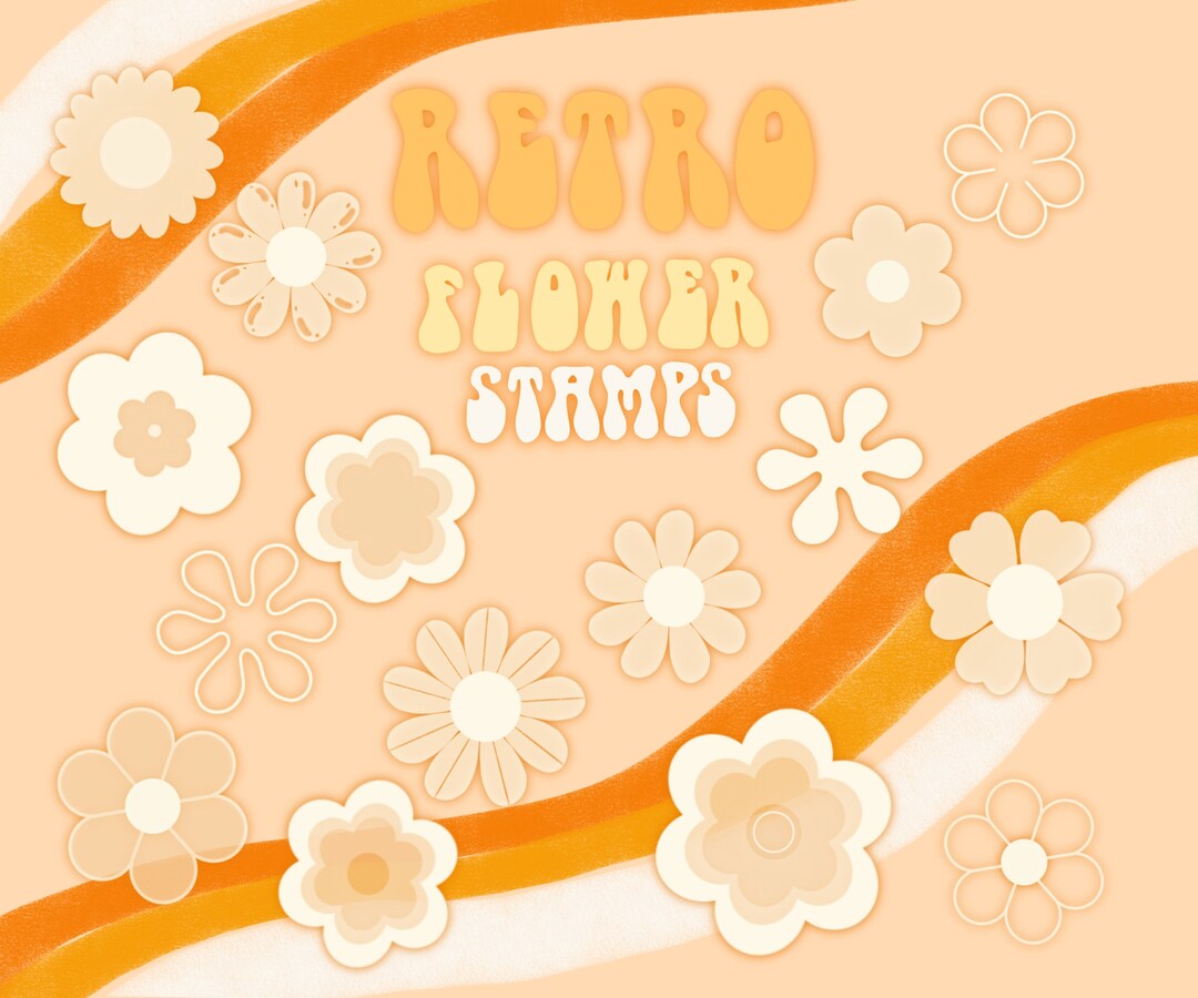 Retro Flower Stamps Procreate 15 Different Stamps for Procreate Groovy ...
