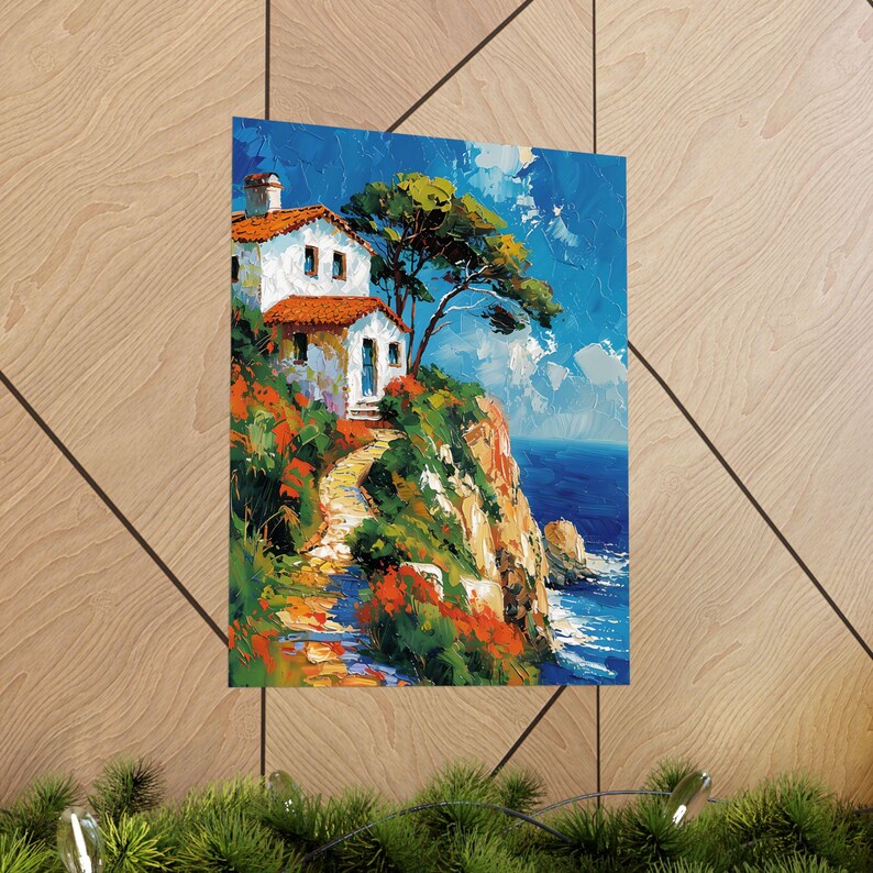 Coastal House Matte Vertical Posters, Scenic Art Print, Ocean View Home
