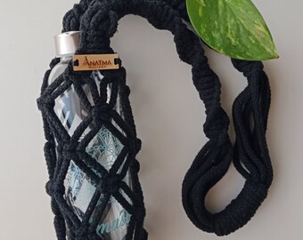 Macrame Water Bottle Holder | Boho Bottle Bag | Handmade Festival Accessory | Cotton Crossbody Bottle Carrier | Eco Lifestyle Bag
