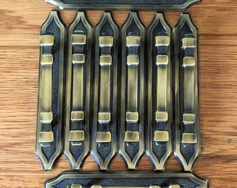 Vintage Antique Brass Finish Drawer Pulls With Backplates SETS OF 2, Dresser Cabinet Pulls