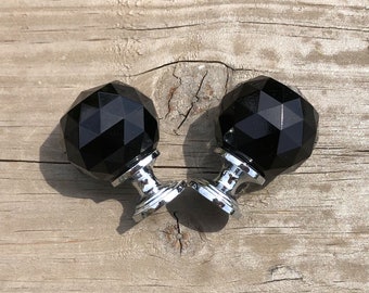 Black Glass Drawer Knobs SETS OF 2, Polished Chrome Base, Modern Dresser Knobs, Contemporary Drawer Pulls, Faceted Cabinet Knobs, Farmhouse