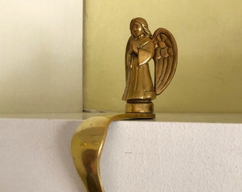 Vintage Brass Angel Stocking Holder, Stocking Hanger, Vintage Christmas Stocking Holder, Holiday Mantel, Brass Angel With Wings