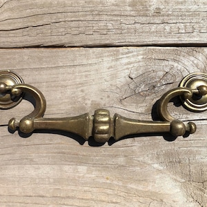 Vintage Brass Drawer Pulls Drop Bail Rosettes 2 AVAILABLE, LARGE Victorian Brass Dresser Pulls, Handles, Cabinet Pulls, 6 Centers image 1