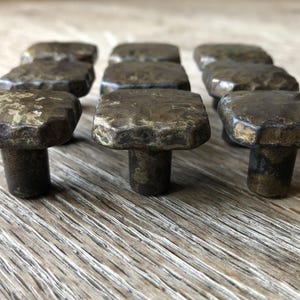 Antique Brass Finish Drawer Knobs 9 AVAILABLE, National Lock Dresser Cabinet Knobs, Hammered Brutalist