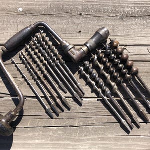 Antique Stanley No 923-12" Auger Bit Brace With 14 Auger Bits Sharpened,