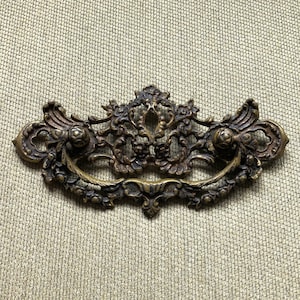 Victorian Ornate Brass Drawer Pull, Dresser Pull, Drop Bail Handle, 3" Centers, Baroque, Flowers